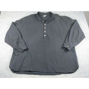 Drawstrings Men Black Pullover Henley Shirt Made in USA XXL Casual Comfort #1984
